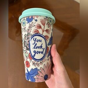 Molly Hatch You Look Good ceramic travel mug w silicone lid from Anthropologie